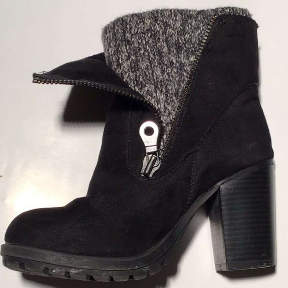 Mossimo Black Suede Winter Boots Sweater Lining Double Zipper Size 7.5M